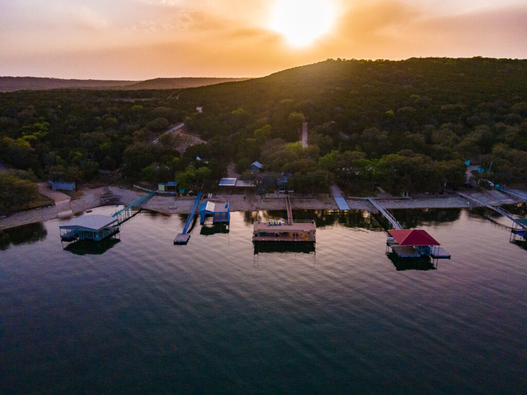 Aerial photo of some homes and docks in Caddo Bay